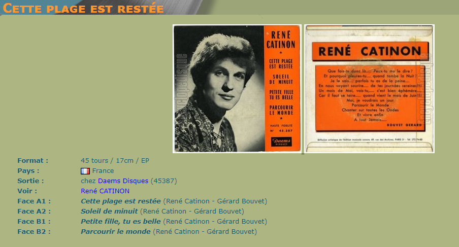 Disque René Catinon, Auteur Gérard BOUVET