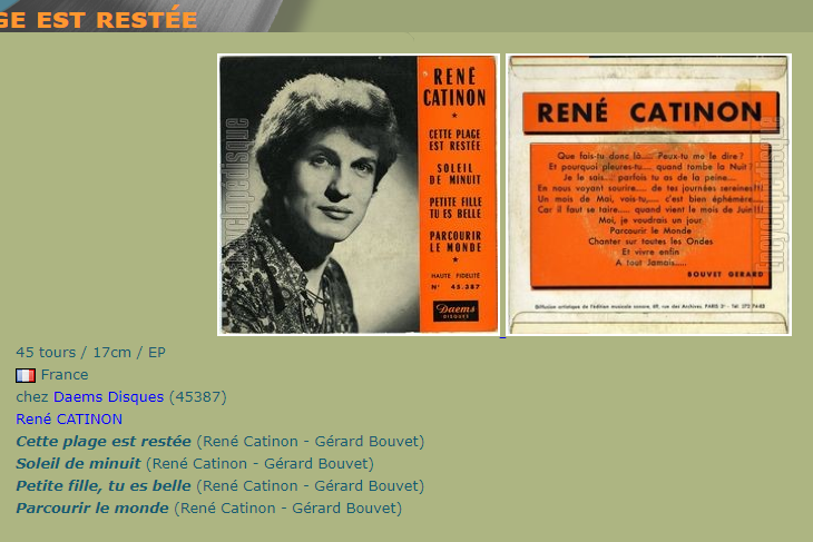 Disque René Catinon, Auteur Gérard BOUVET